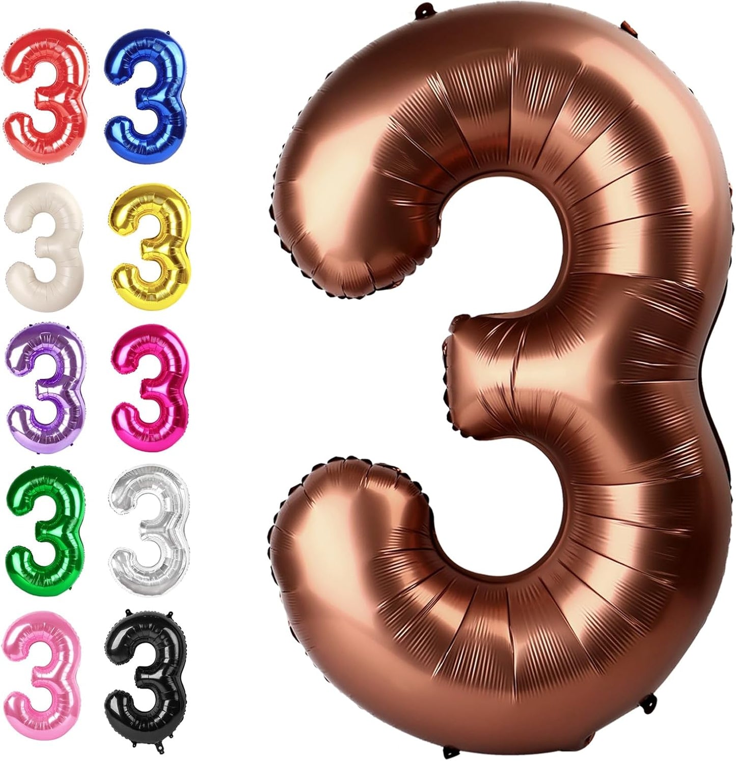Large 40 Inch Coffee Brown 3 Number Balloon, 3 13 23 30 33 36 38 Dark Brown Birthday Party Decorations, Numbers Three Foil Balloons for Anniversary Party Graduations Celebration Supplies