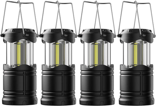 Lichamp LED Camping Lantern, 4 Pack Battery Powered Flashlight for Power Outages, Portable Collapsible Hanging Light Essential for Home, Outdoor, Emergency Lamp Survival Kit Gear for Hurricane, Black