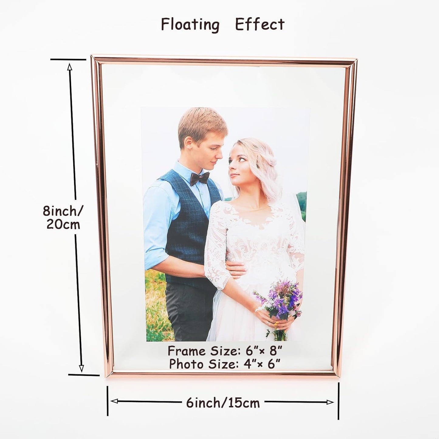 6"x8" Rose Gold Heart Floating Frame, For Picture 5x7,4x6,3x5, Tabletop Shelf Photo Frame, Classy For Thanksgiving, Home or Wedding Decoration