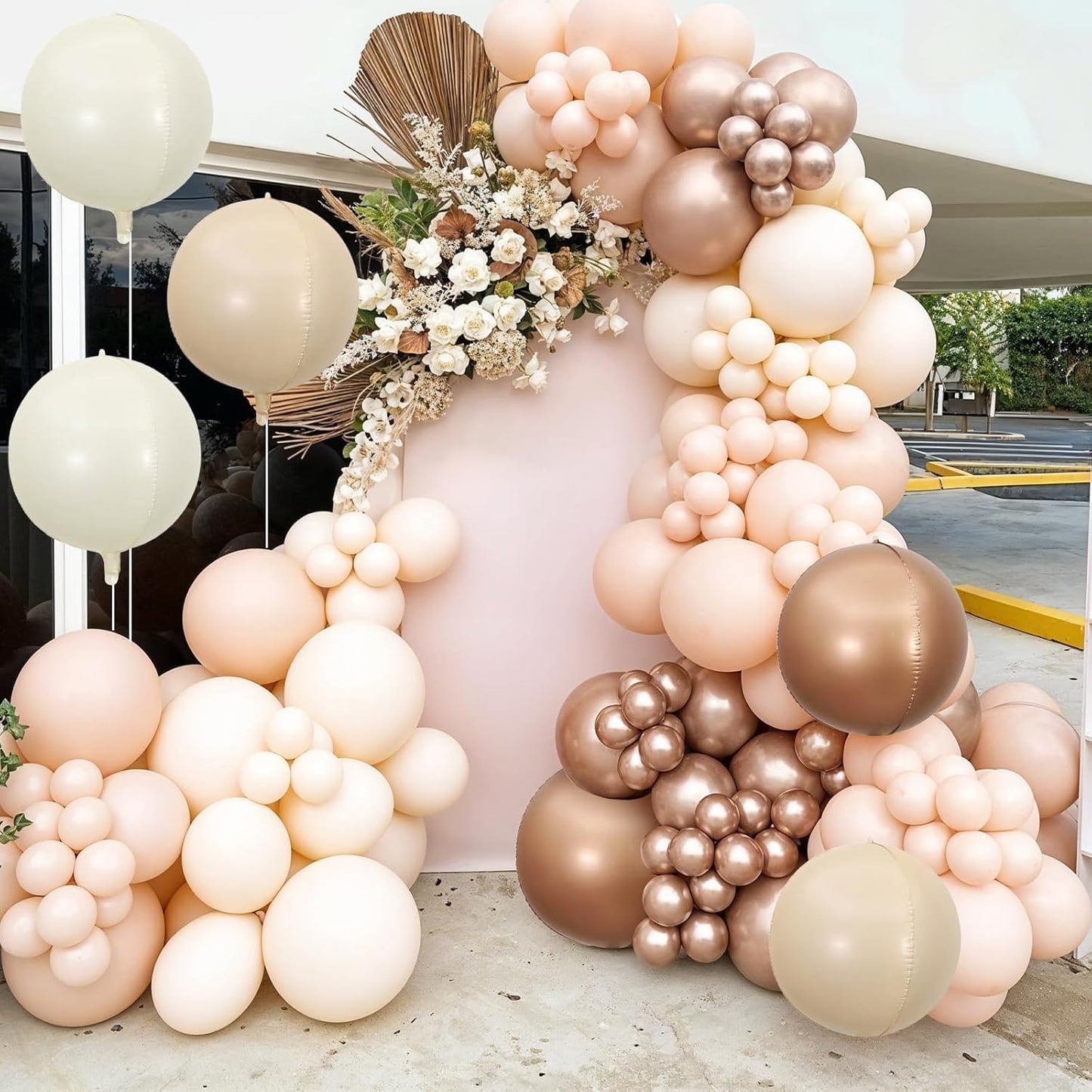 Sand White Brown Round Foil Balloons 6Pcs,Giant 4D Round Ball Balloons,22 Inch Boho Cream Nude Beige Balloon for Birthday Baby Shower Engagement Party Decorations