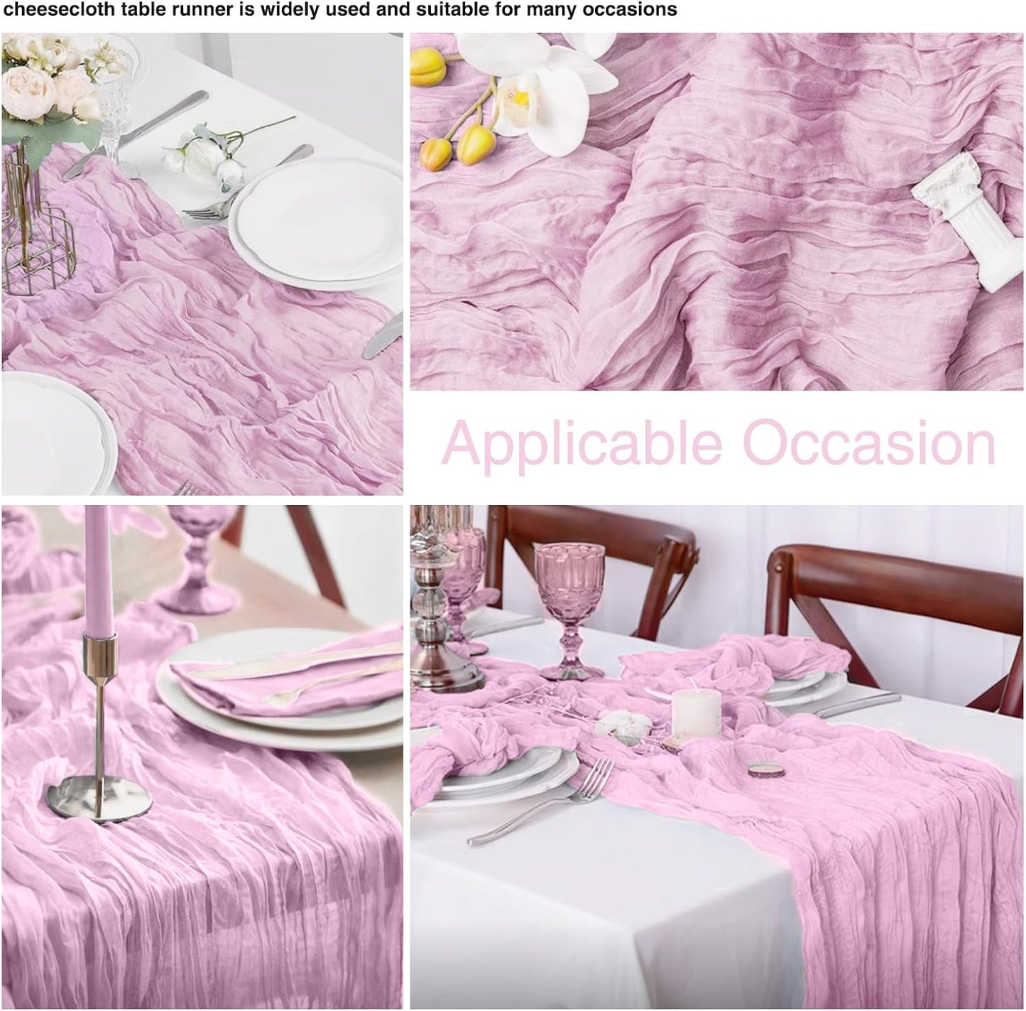 20 Pack Light Pink Cheesecloth Table Runner 17x108 Inch Boho Wrinkled Sheer Gauze Cheese Cloth Table Runner Bulk Decor for Wedding, Bridal Shower, Birthday Party