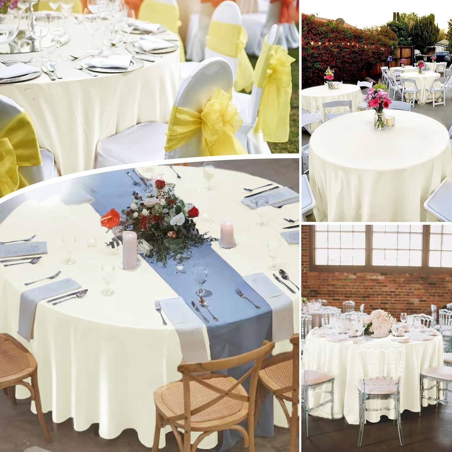 fani 6 Pack 120 Inch Ivory Round Tablecloth - Premium Silky Satin Tablecloth Overlay Smooth Fabric Table Cover Linens, Table Decoration for Wedding Party Banquet Events Restaurant Kitchen Dining