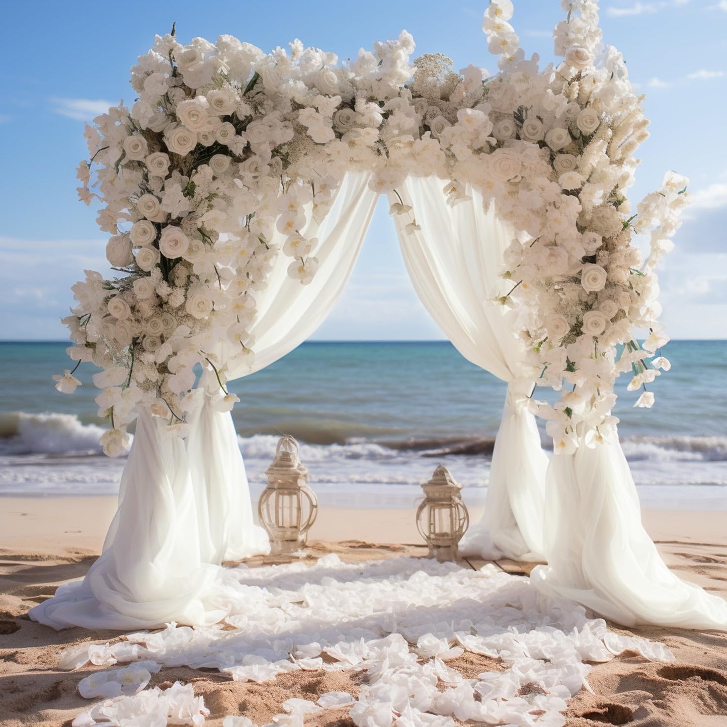 Wokceer Ivory Wedding Arch Draping Fabric Backdrop 4 Panels 28.7" X 20FT Sheer Drapes Fabric for Wedding Arbor Ceremony Party