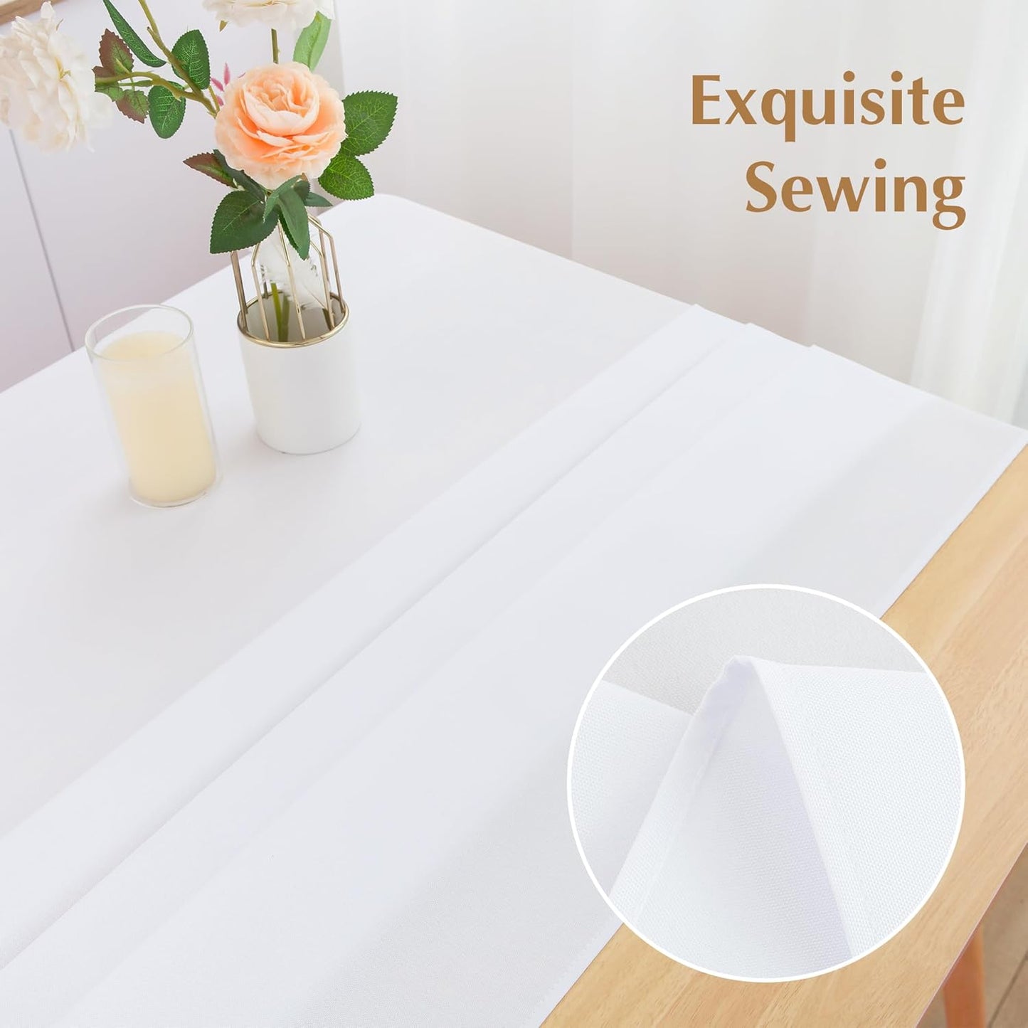 2 Pack Square Table Cloth 48X48 Inch White Washable Fabric Tablecloth Polyester Solid Dining Table Cover for Birthday Party Dinner Holiday Outdoor Indoor