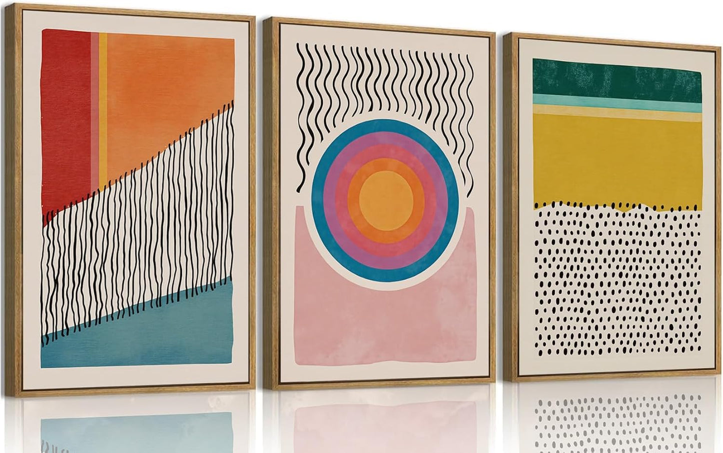myusuar 3 Piece Large Modern Abstract Canvas Framed Wall Art For Living Room, Midcentury Minimalist Boho Wall Art Decor Posters Prints For Bedroom Office, 16x24in