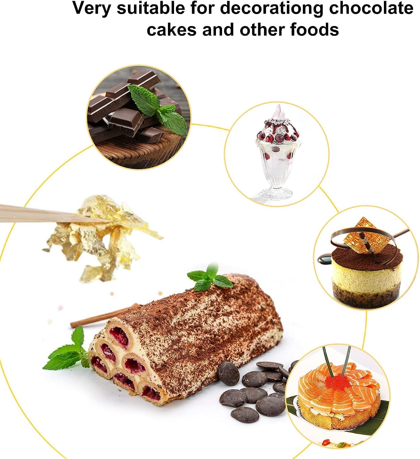 Edible Gold Leaf, Gold Leaf Cake Decoration Gold Flakes Food Gold Foil Decoration Baking Gold Foil Decor Chocolates Decor Gold Leaf Sheets for Cooking Dessert Decoration Crafts Makeup (4Pcs)