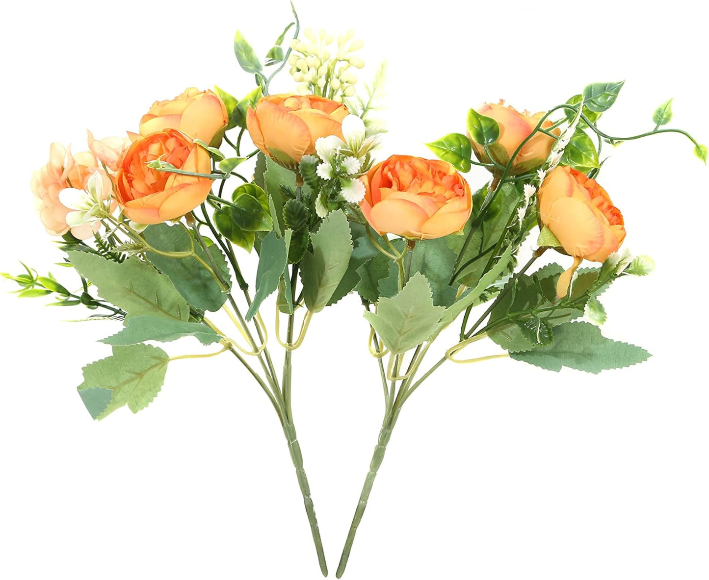 Artificial Flowers Fake Peony Silk Mini Plastic Bridal Flowers for DIY Wedding Bouquets Home Decorations 2 Packs(Orange)