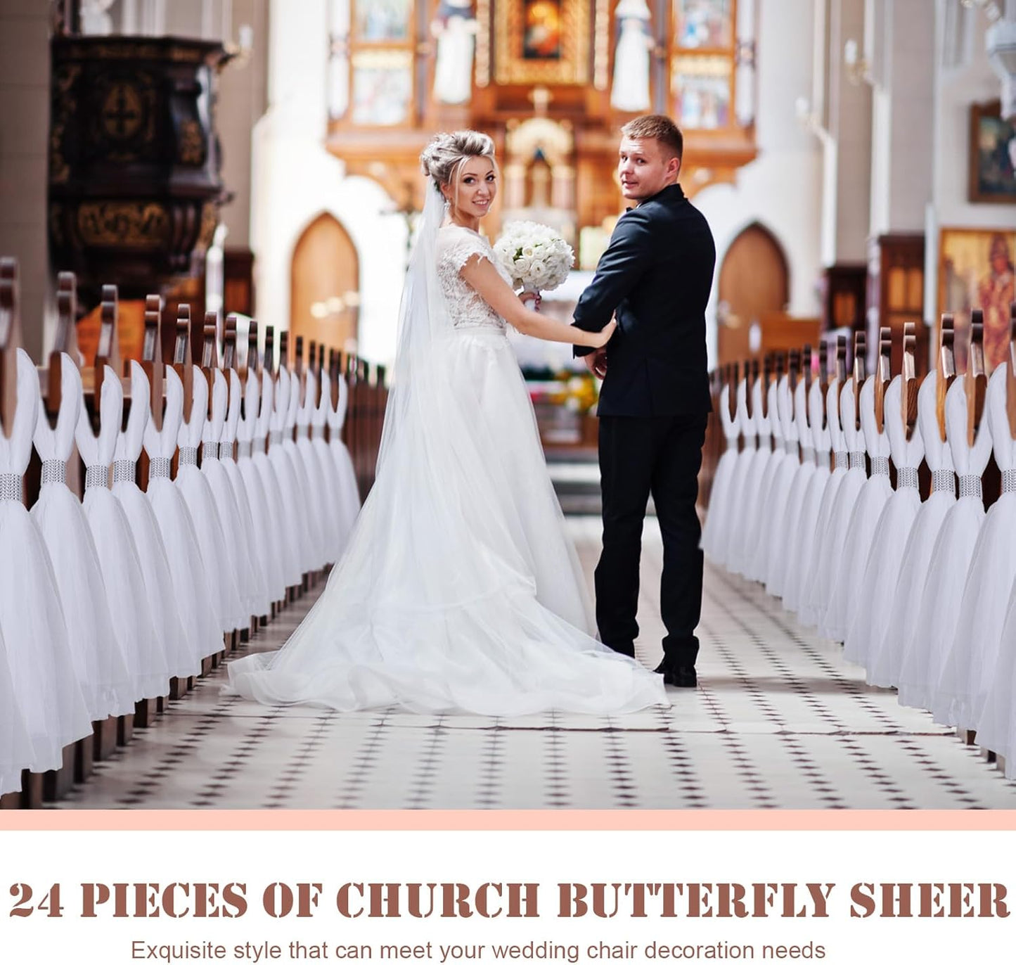 36 Set Wedding Aisle Chair Decorations 31.5 Inch Pew Bows with Long Tulle Tails and Rhinestone wrap for Wedding Ceremony Church Bridal Shower Banquet Decor (Silver)