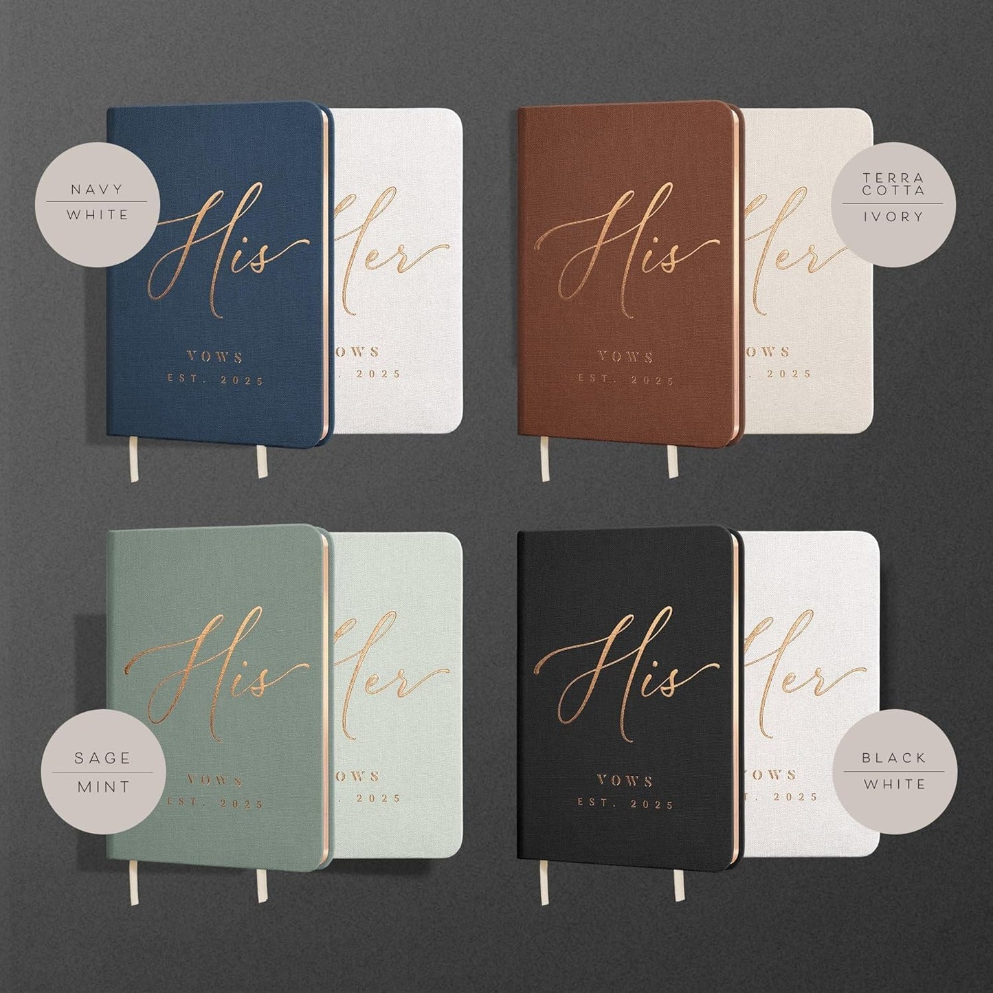 Custom 2025 Vow Books His & Hers - Ivory & Terracotta Linen Wedding Vow Books, Wedding Accessories for Brides & Grooms, His & Hers Gifts - Wedding Registry Must Haves 2025 & Elopement Essentials