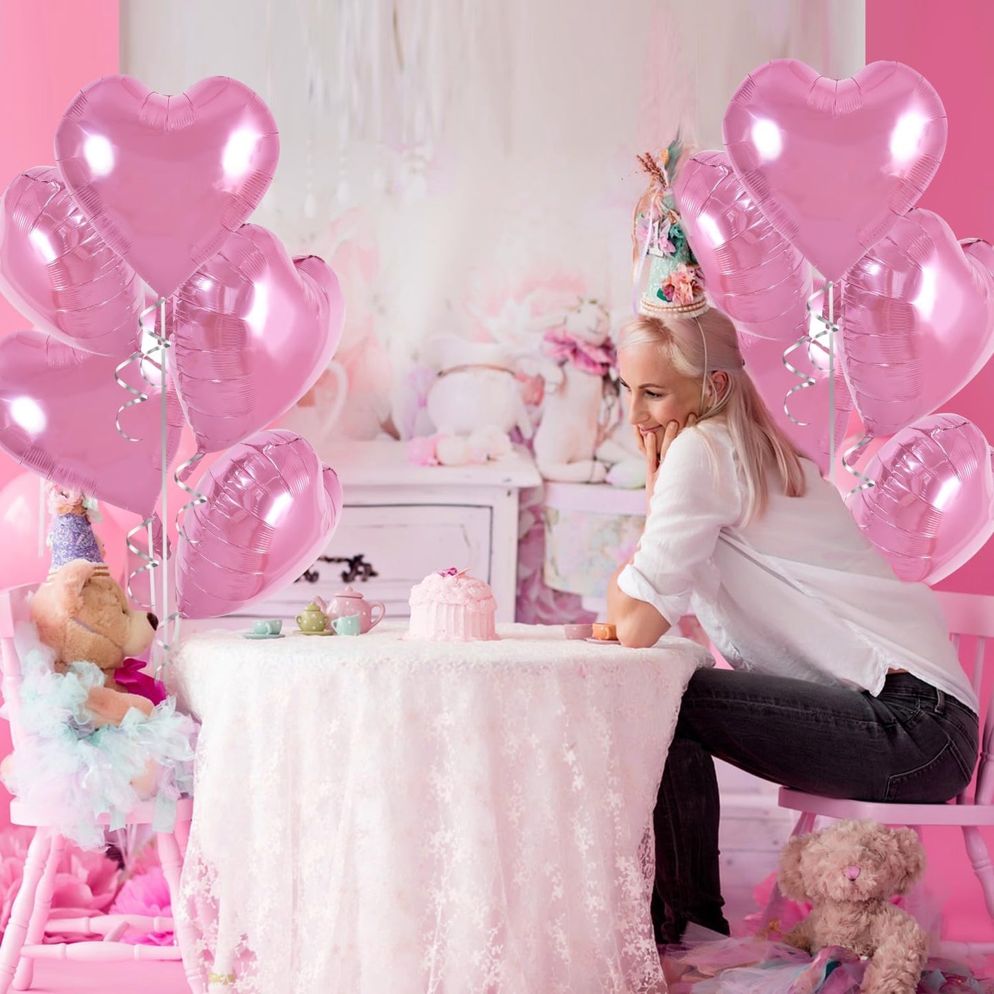 TONIFUL 30Pcs 18 Inch Pink Heart Balloons Pink Heart Shape Foil Mylar Balloons Decoration for Birthday Valentine's Day Wedding Bridal Shower Anniversary Engagement Party Supplies