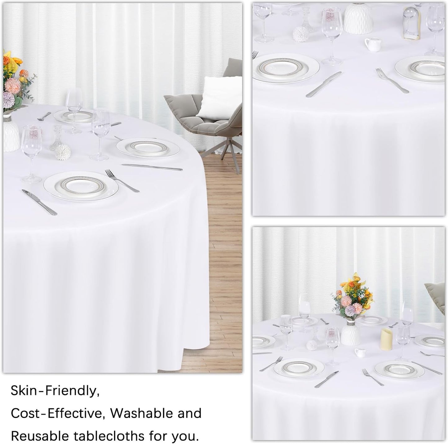 12 Pack White Round Tablecloth 108 Inch White Table Cloth Stain and Wrinkle Resistant Round White Tablecloths Reusable and Washable Polyester Fabric Table Covers for Buffet Wedding Party and Banquet