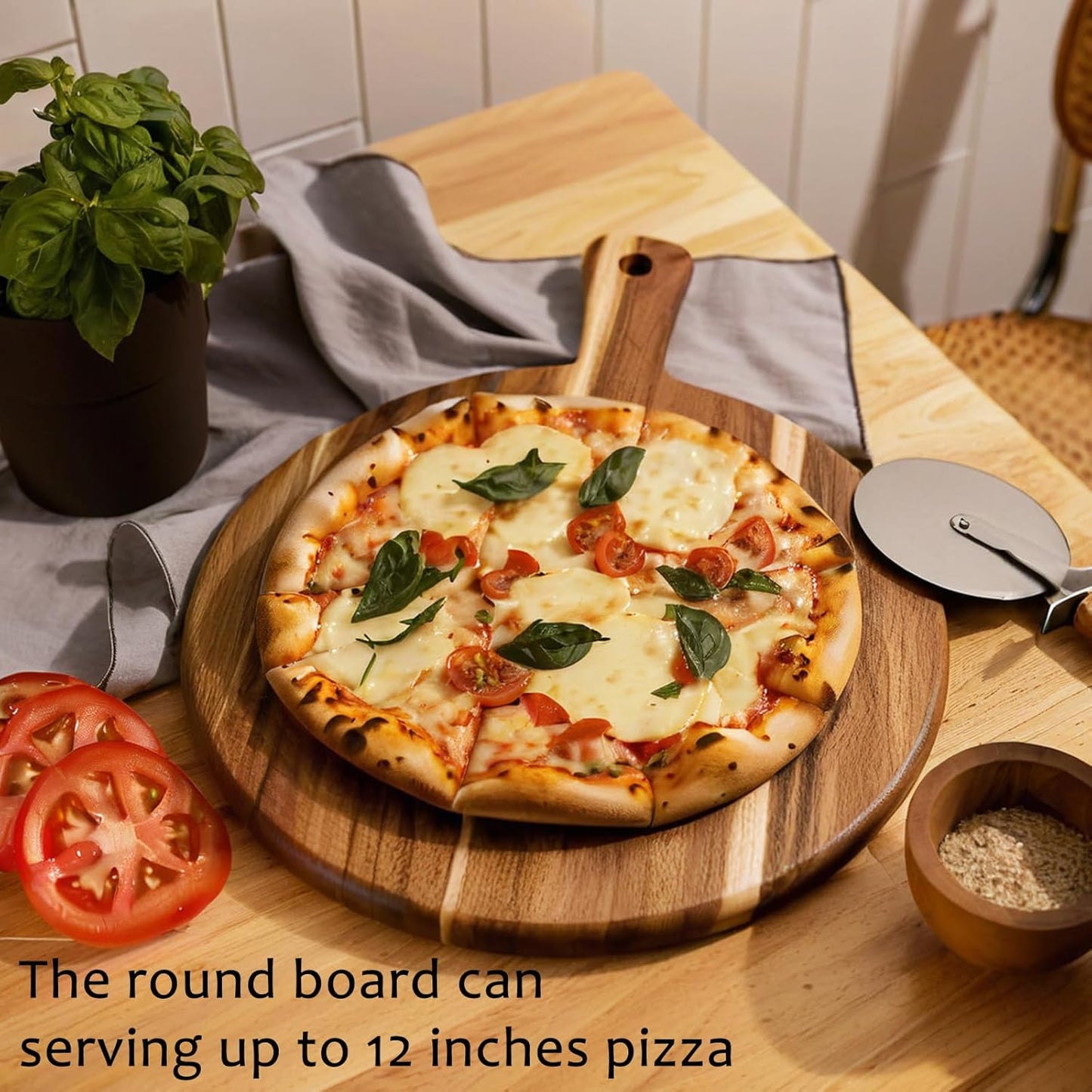 3 PACK Acacia Wood Chopping Boards with Handle, Wooden Charcuterie Board Food Serving Tray Platter for Cheese Pizza Meat Fruit Bread Baking