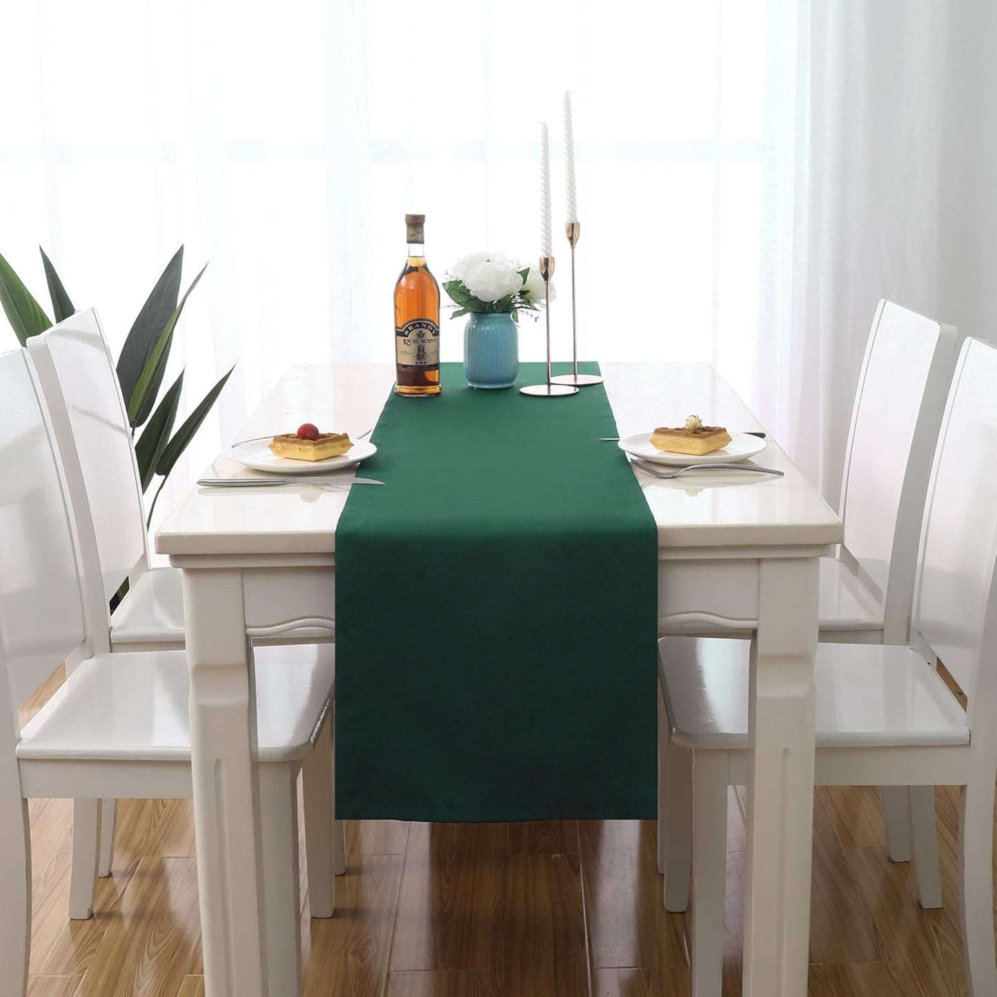 Dark Green Table Runner 14x72 Inch Solid Color Thick Polyester Decorative Cloth Handcrafted for Wedding Party Birthday Graduations Hotel Restaurant Banquet Catering Services Event Forest Green