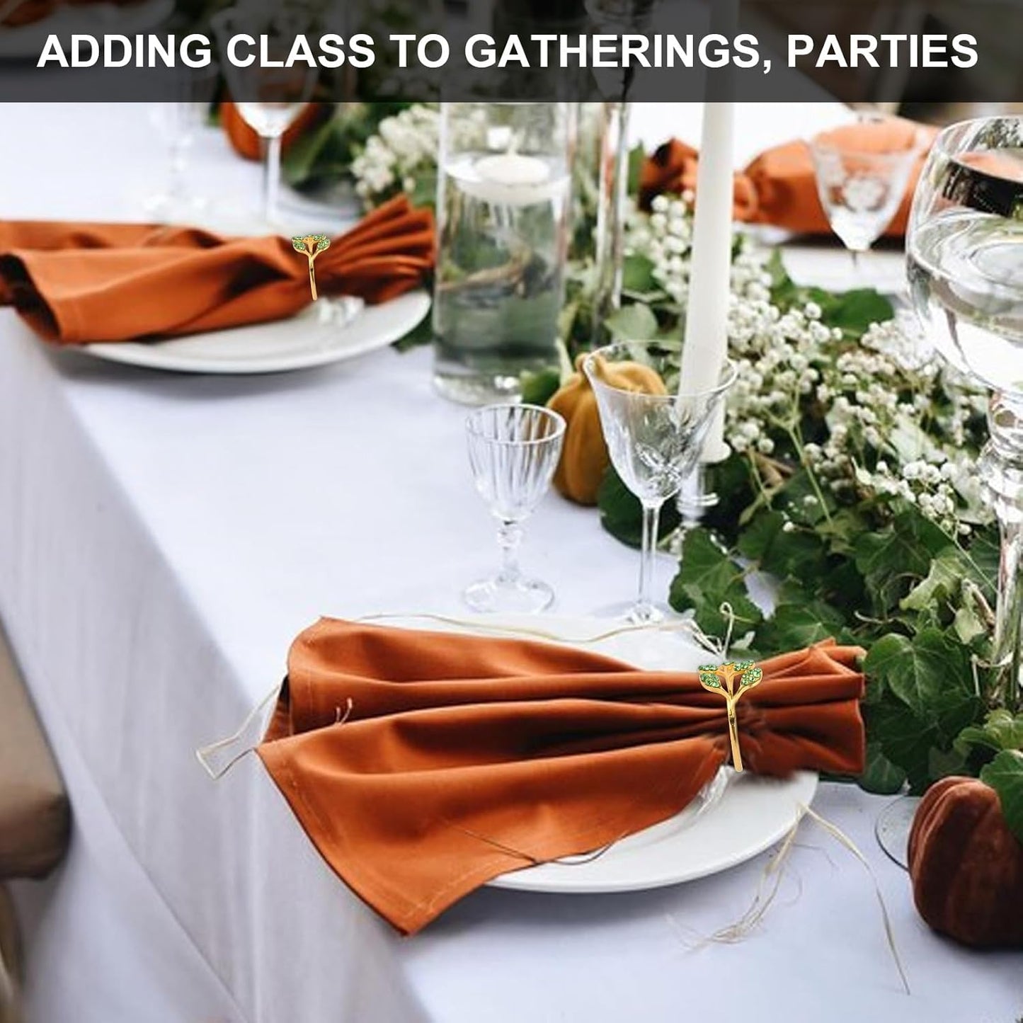 Gold Napkin Rings Set of 10,Napkin Rings Holder Buckles,Thanksgiving Christmas Napkin Ring Alloy Leaf Diamonds Napkin Ring for Dining Table Decor Wedding,Dinner Party Decorations Green Diamonds 10pcs