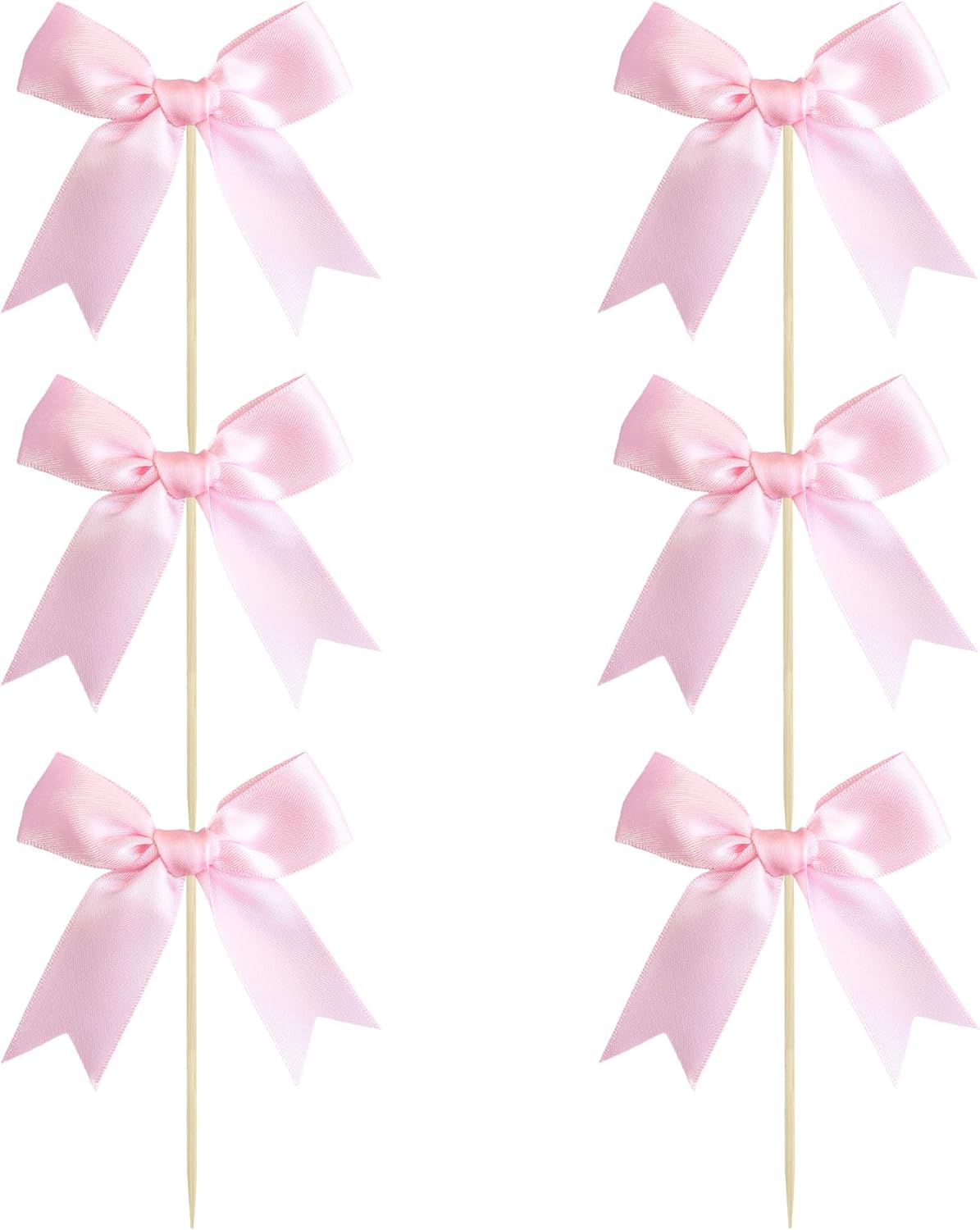 Ephlyn 24Pcs Pink Bow Cupcake Toppers Bow Cake Topper Birthday Decorations Mini Bowknot Cupcake Picks for Coquette Theme Party Decoration Bachelorette Bridal Engagement Wedding Party Pink