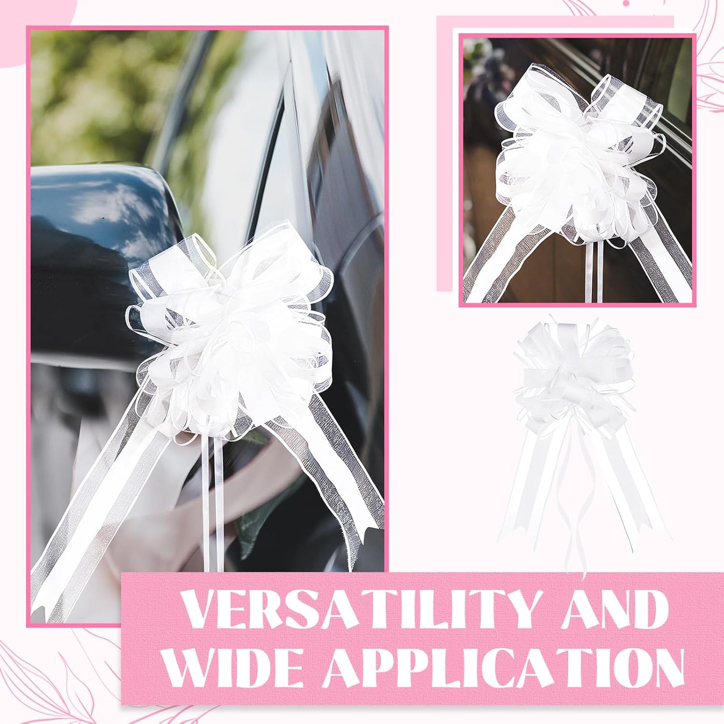 Riceshoot 24 Pcs Wedding Pew Bows with Yarn, Wedding Aisle Decorations for Church Chair Bench, Big Pull Bows for Gift Wrapping Bridal Shower Reception Birthday Anniversary Car Decor