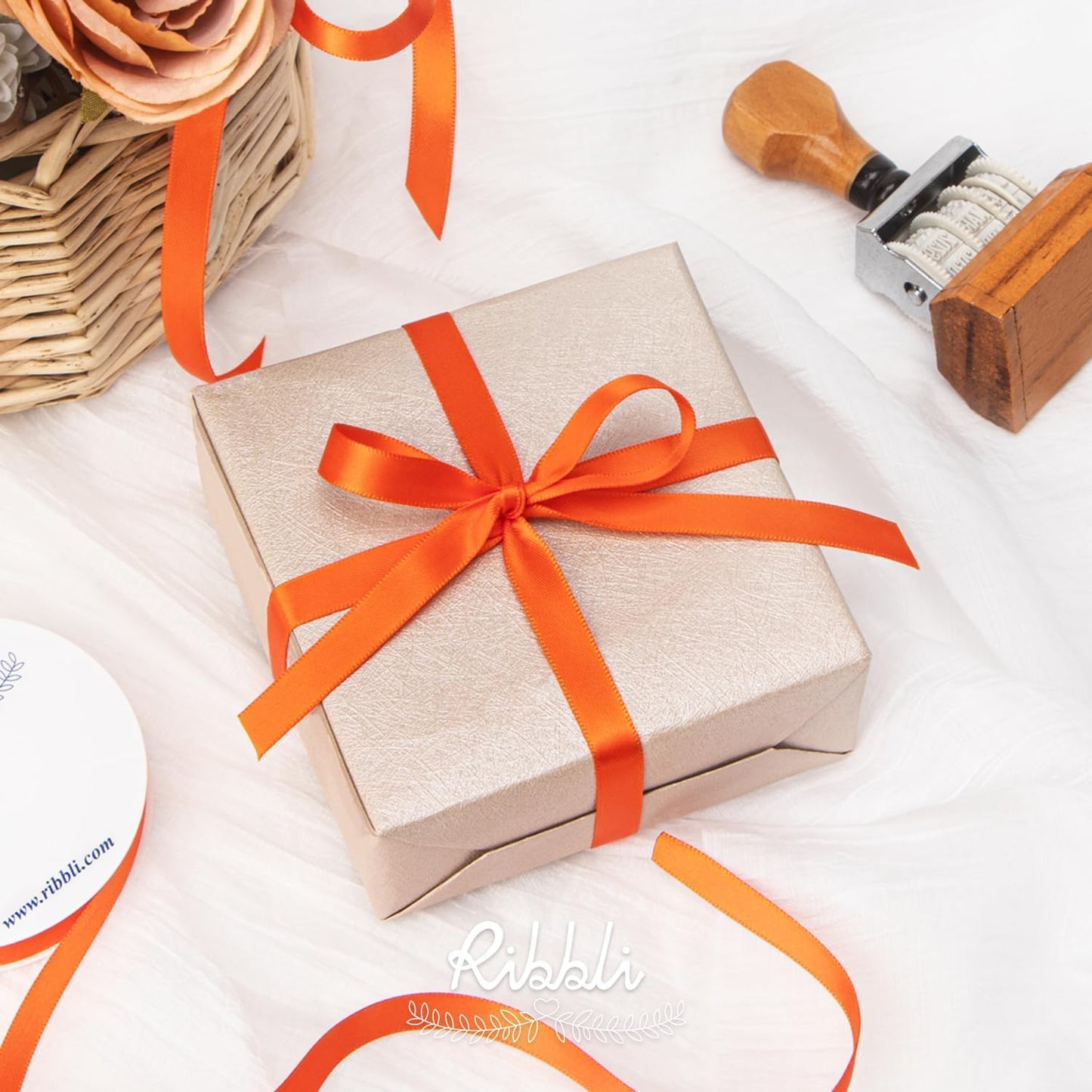 Ribbli Double Faced Torrid Orange Satin Ribbon,3/8” x Continuous 25 Yards,Use for Bows Bouquet,Gift Wrapping,Floral Arrangement