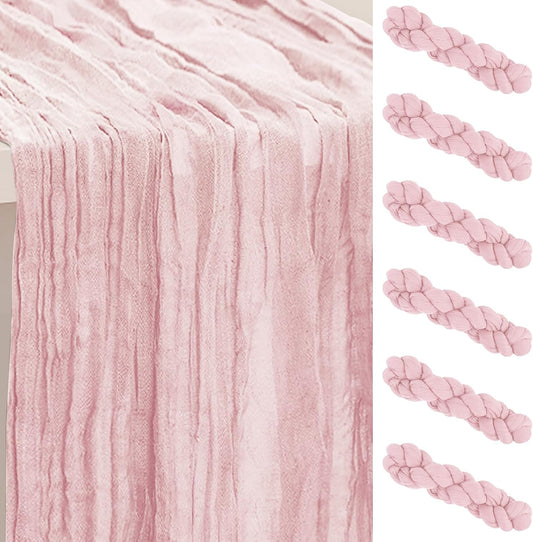 6 Pack Dusty Pink Cheesecloth Table Runner 35x120 Inch 10Ft Rustic Gauze Cheese Cloth Table Runner Sheer Cheesecloth Table Runners for Wedding Party Bridal Shower Decoration