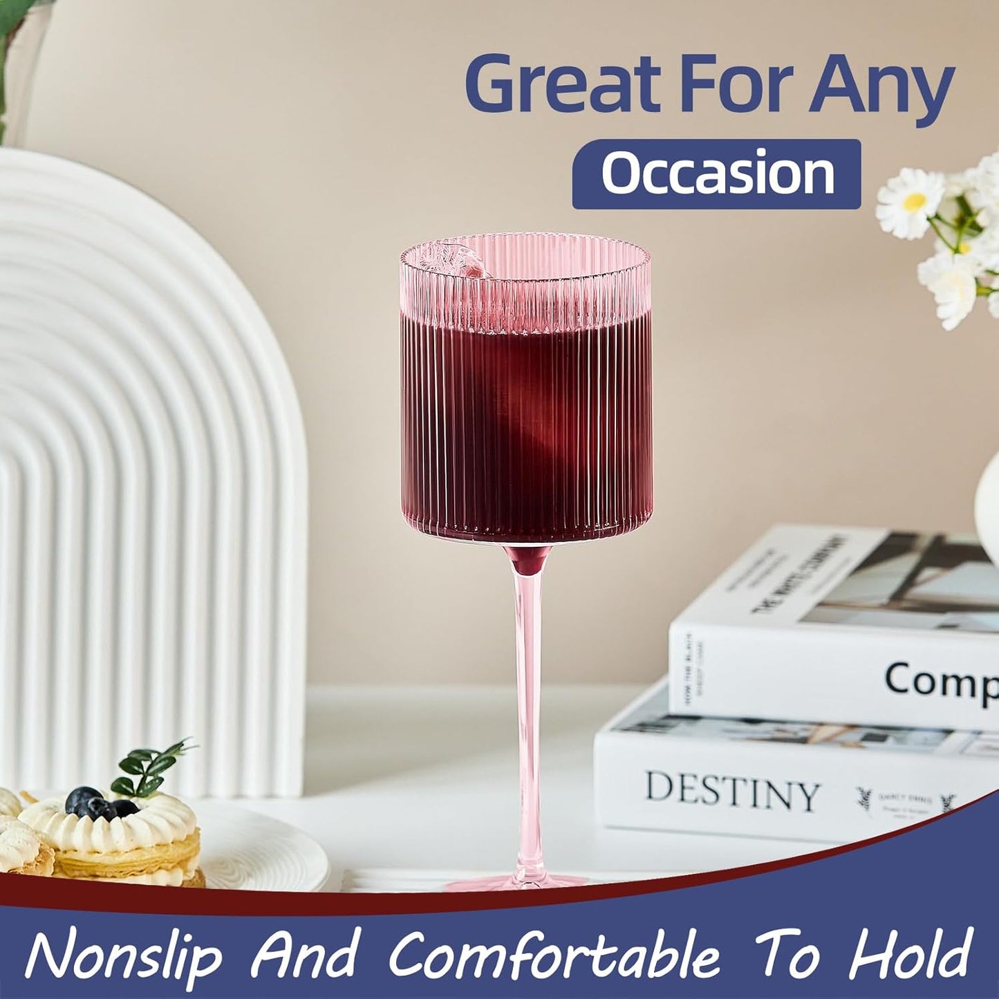 Plastic Goblets Wine Glasses - 12Oz Acrylic Wine Glasses Origami Unbreakable Clear Plastic Cocktail Glasses Recyclable Shatterproof Reusable Wine Cups for Parties & Weddings (Pink)