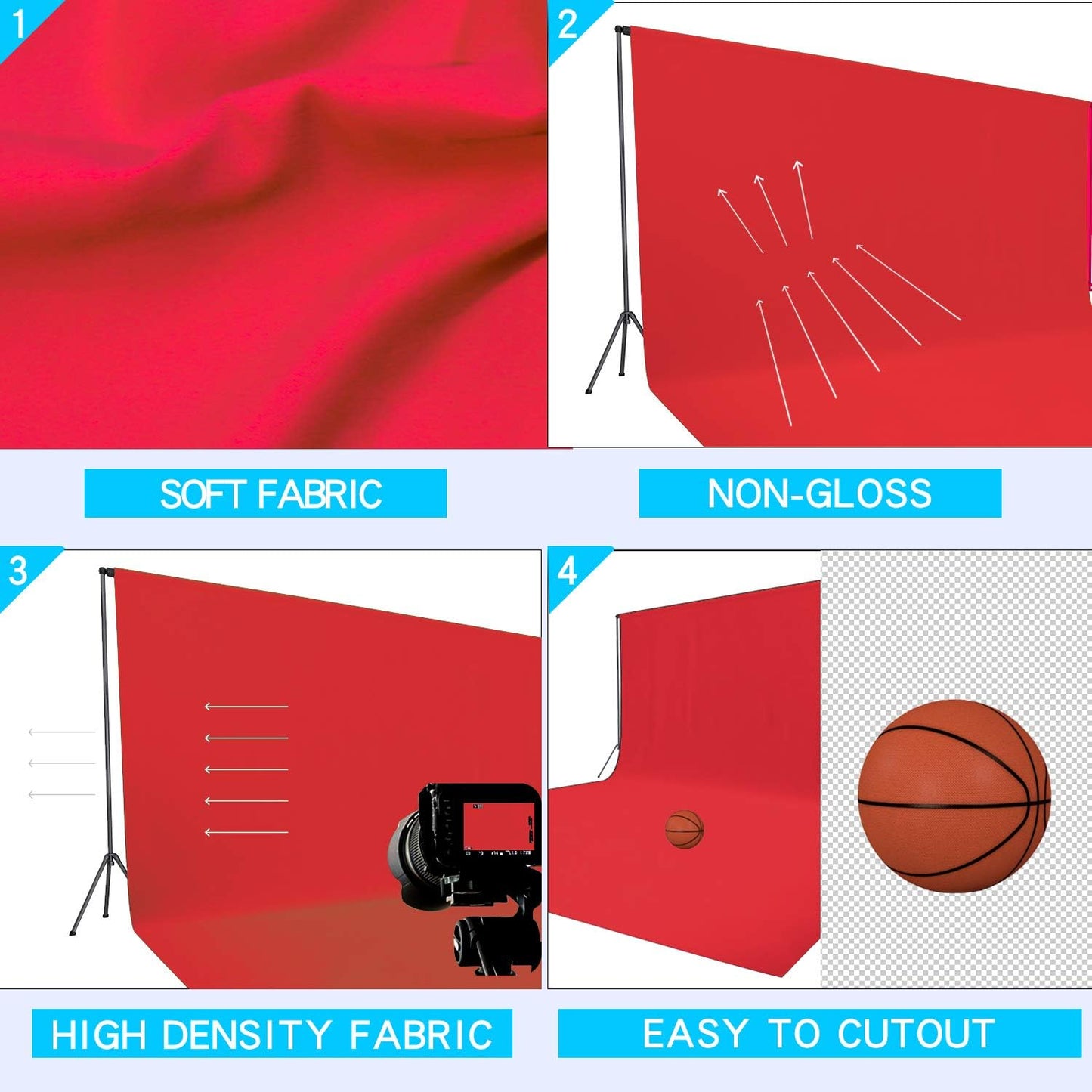 ISSUNTEX 6X9 ft Background Muslin Backdrop, Photo Studio, Collapsible High Density Screen for Video Photography and Television-Red