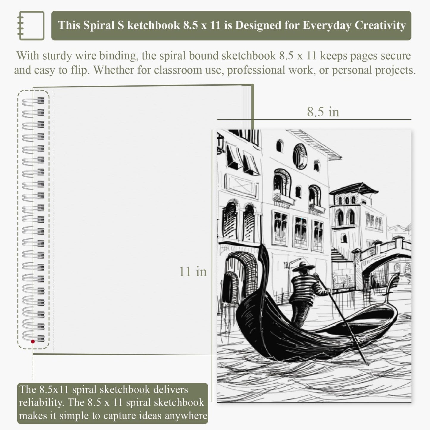 Sketch Book 8.5"x11", Spiral Sketchbook Pack of 2, SuFly 200 Sheets (68 lb/100gsm) Acid Free Sketch Pads for Drawing for Adults Spiral Bound with Hard Cover for Kids & Adults, 100 Sheets Each