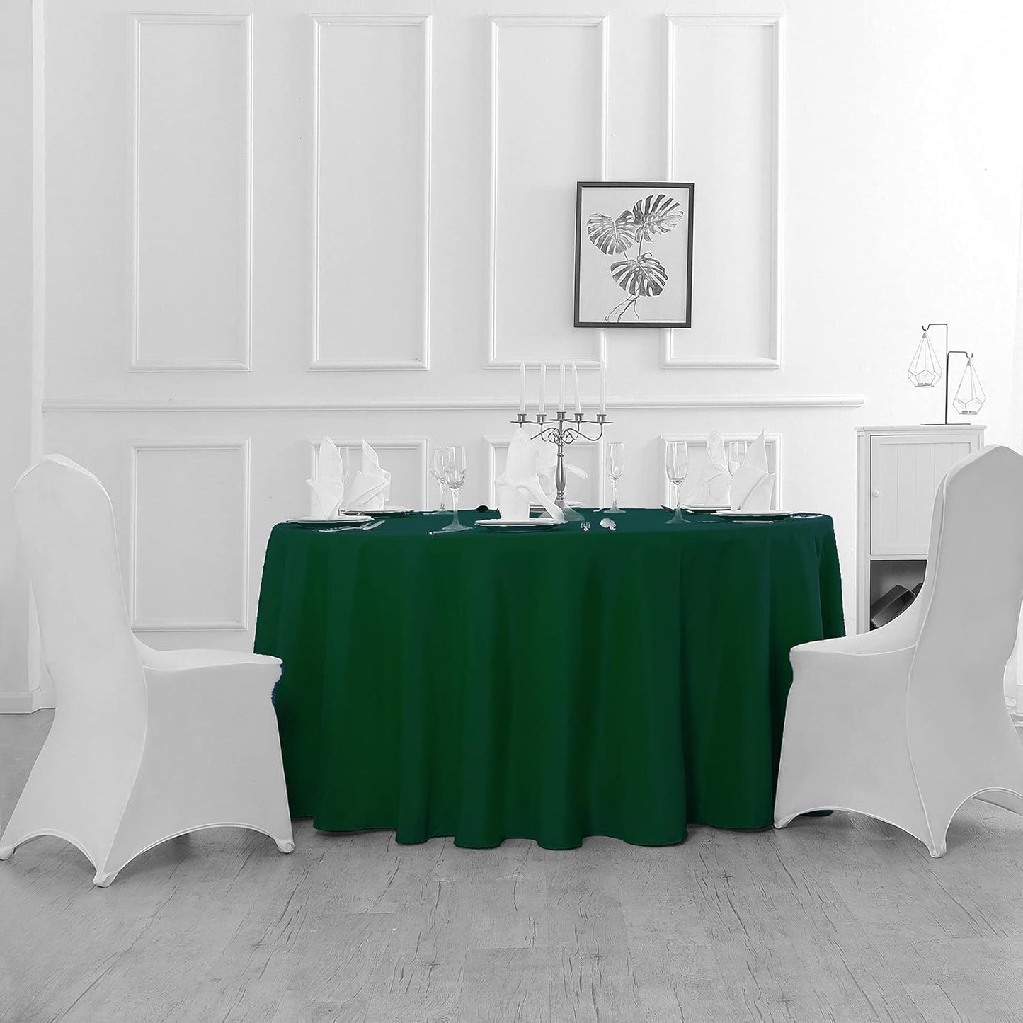 108 inch Round Tablecloth Washable Polyester Table Cloth Decorative Table Cover for Wedding Party Dining Banquet（108 inch, Hunter）