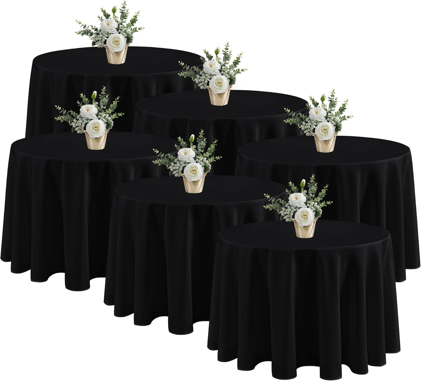 Fitable 6 Pack Black Round Tablecloths - 120 Inches in Diameter - Stain Resistant and Washable Table Clothes, Polyester Fabric Table Covers for Wedding, Party, Banquet, Formal Events