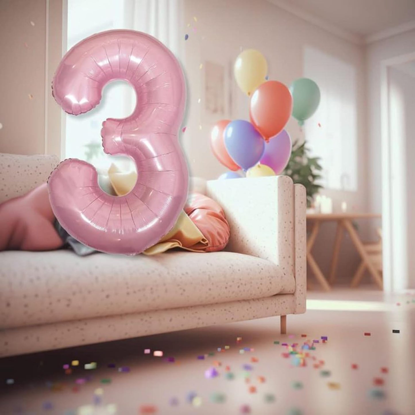 Light Pink 3 Number Balloon, 40 Inch Jumbo Pearl Light Pink Helium Foil Number 0-9 for Girls, Self Inflating 3rd Birthday Balloon for Girl Anniversary Graduation Princess Party Decorations Supplies