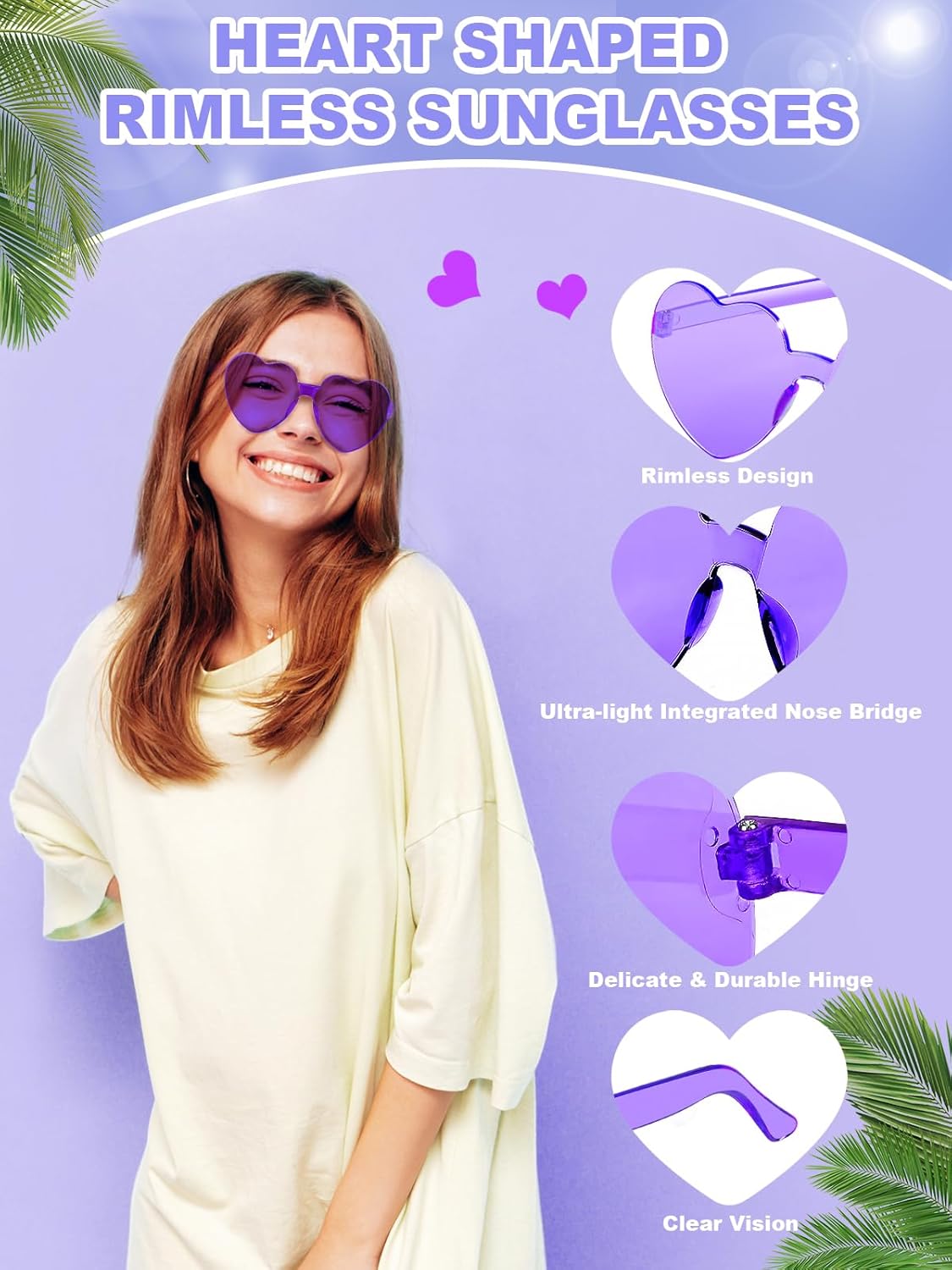 12 Pairs Heart Shaped Sunglasses for Women Colorful Glasses Fun Trendy Transparent Heart Sunglasses Party Favor (Purple)