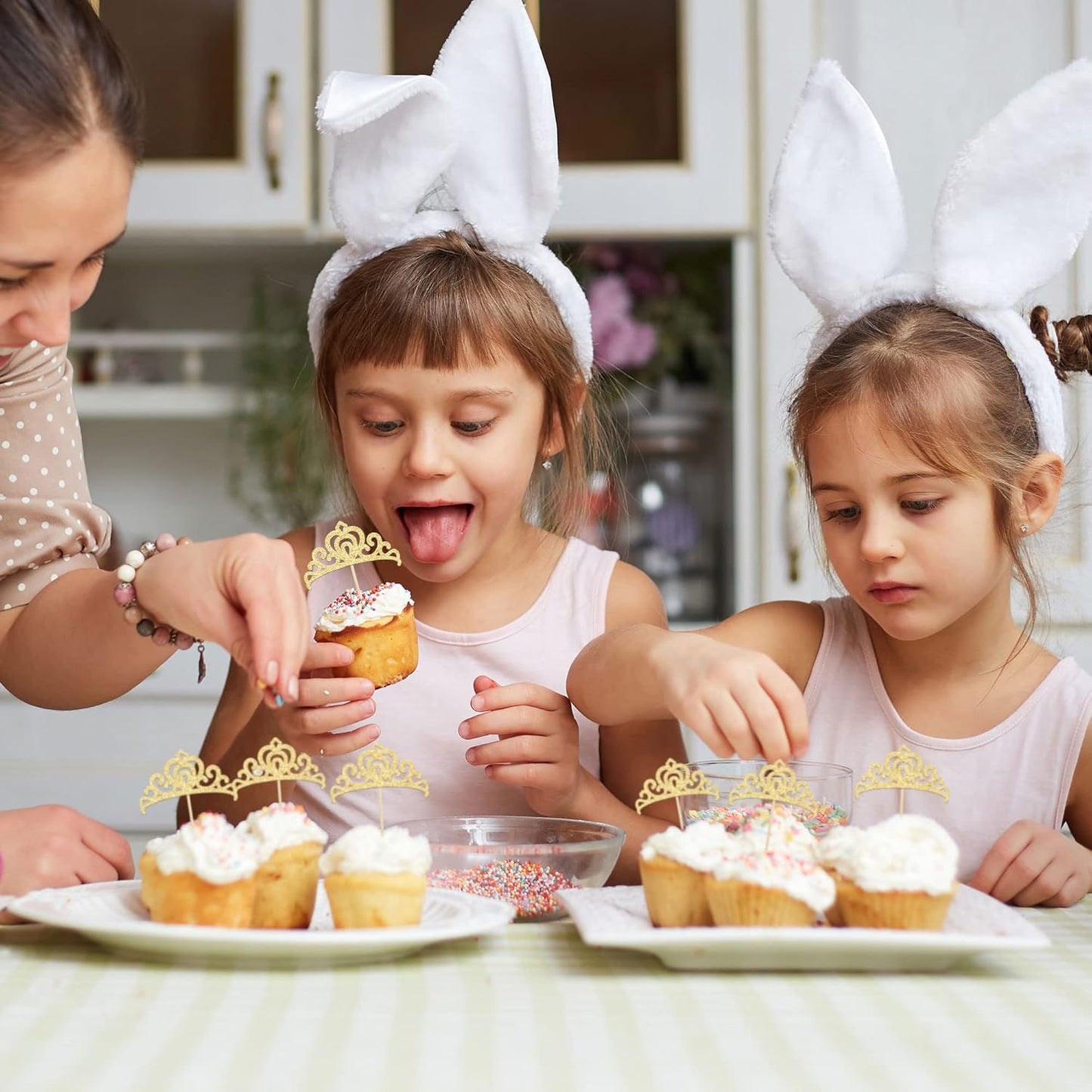 Gyufise 24Pcs Gold Princess Crown Cupcake Toppers Glitter Princess Cake Pick Decorations for Wedding Girl Birthday Baby Shower Party Decorations