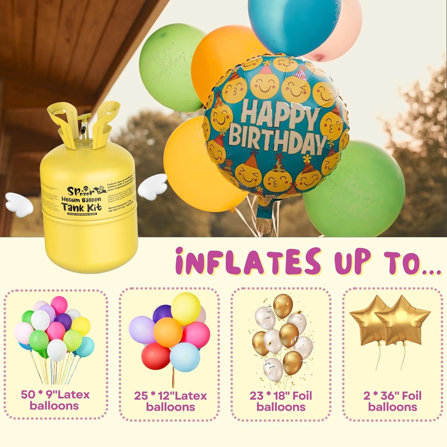 13L Portable Helium Tank for Balloons at Home, Up to 50 Latex Balloons, Helium Balloon Pump Kit, For Birthday Parties, Weddings, and Events
