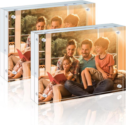 Egofine 6x8 Acrylic Frames 2 Pack, 20mm Thicker Frameless Clear Picture Frames, Double Sided Magnetic Picture Frames, Free Standing Desktop Display