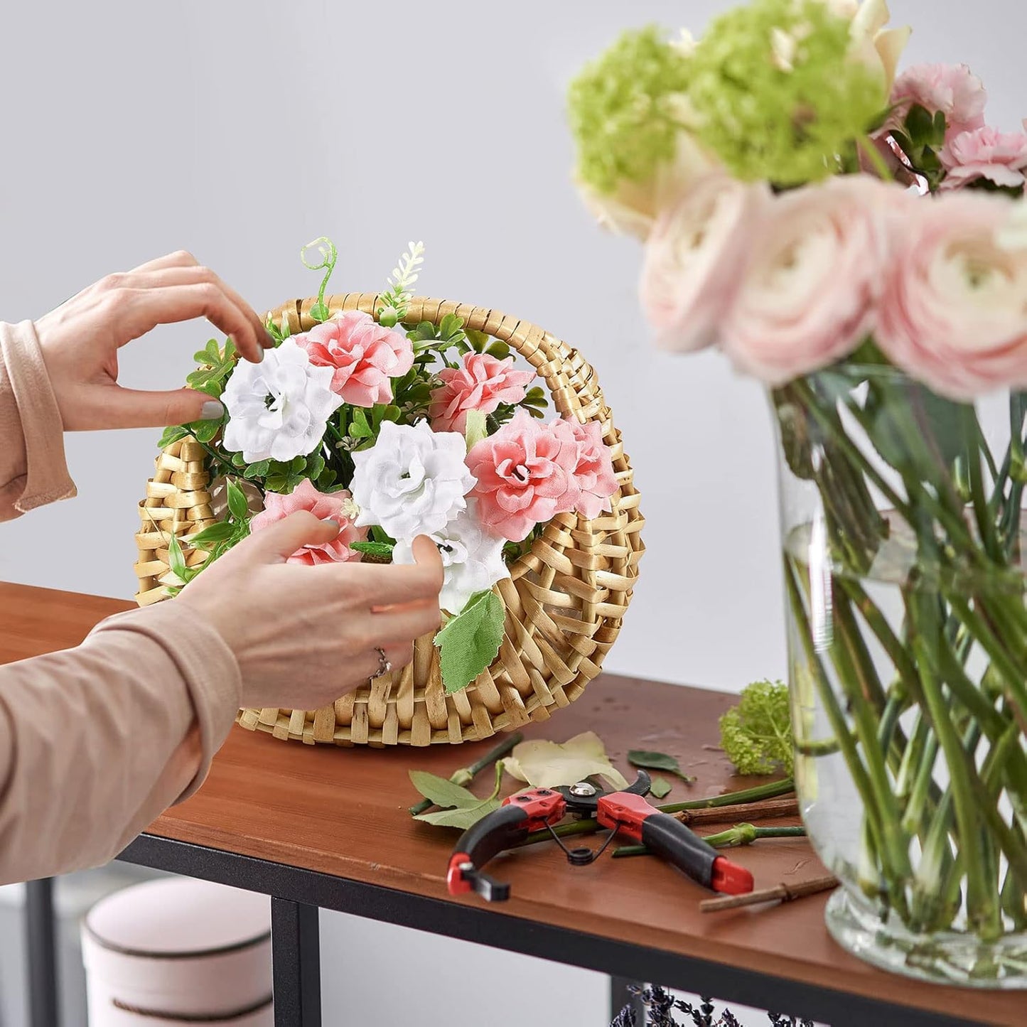 Taiyin 3 Pack Rattan Flower Girl Basket Small Half Moon Straw Wicker Basket with Handle Ideal for Wedding Flower Girl,Picnic,Garden Storage and Home Decor (Nature)