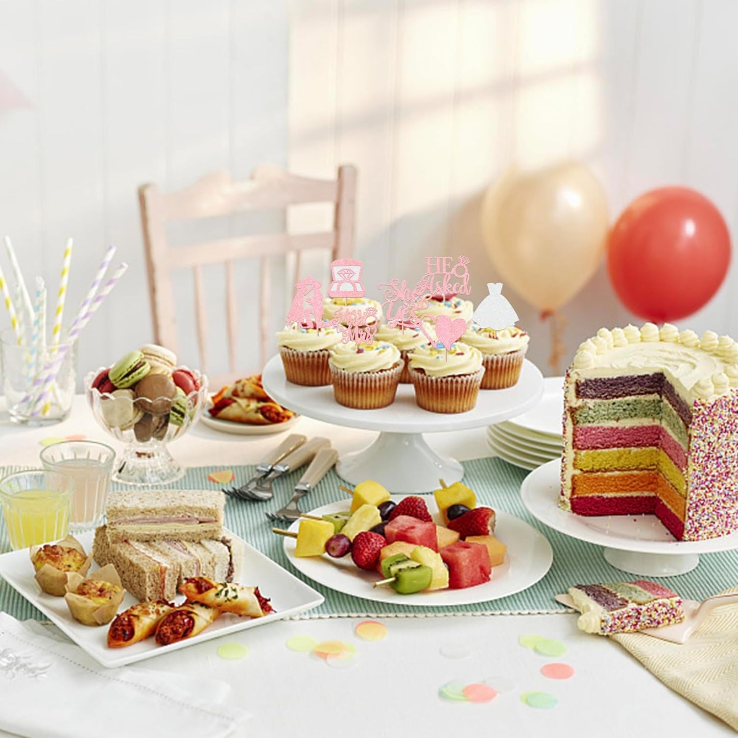 30 Pack Bride to be Cupcake Toppers Glitter Diamond Ring Love I Do Cupcake Picks Miss to Mrs He Asked She Said Yes Bridal Shower Wedding Engagement Bachelorette Cake Decorations Party Pink