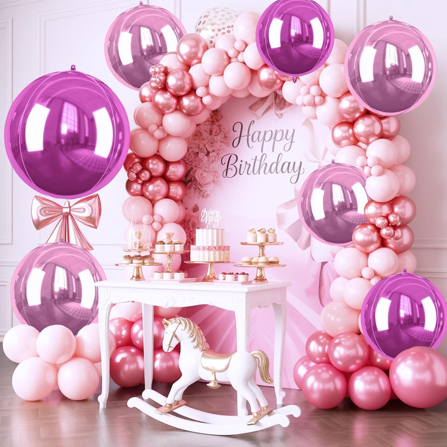 6 Pcs Hot Pink and Pink Balloons, 22 Inch Big Round Foil Balloon for Graduations Birthday Party Baby Shower Wedding Decorations