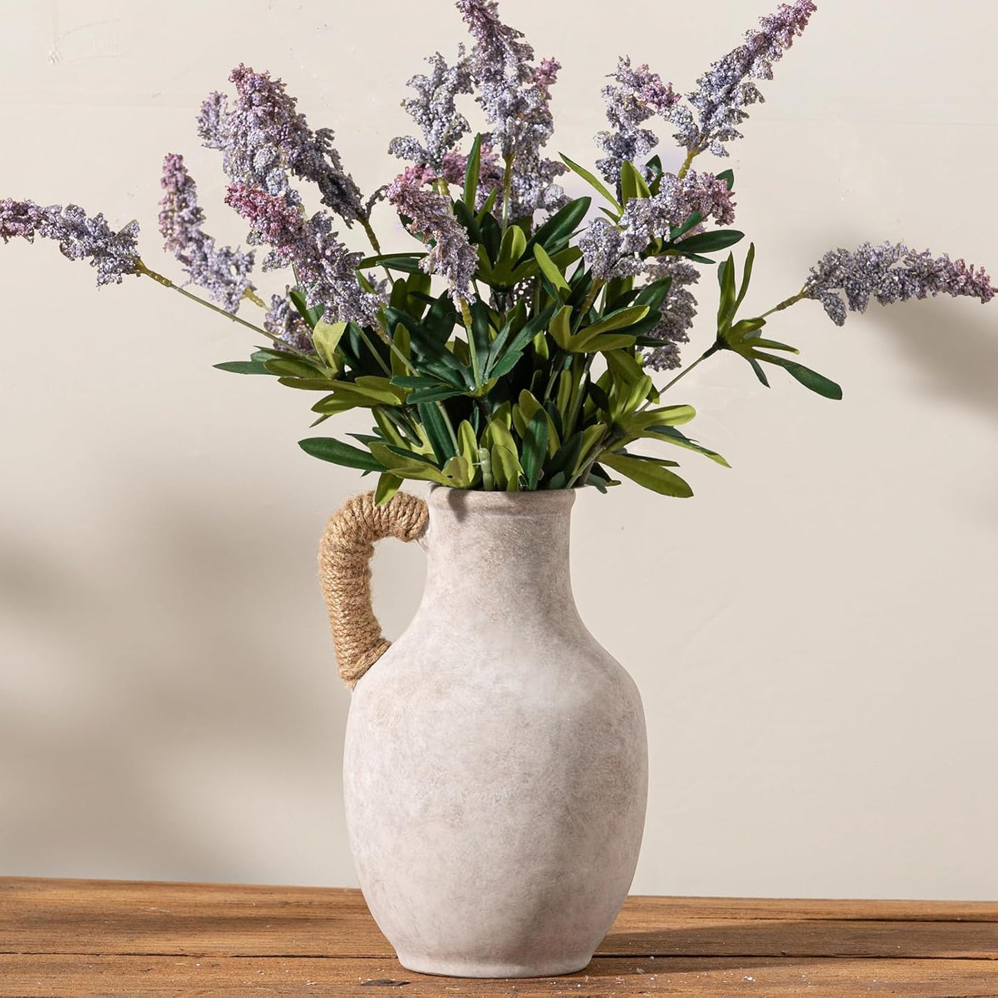 Ceramic Flower Vase Home Decor - 10 Inch Large White Rustic Table Flowers Vases Living Room Bedroom Plant Decorations Farmhouse Vintage for Kitchen Shelf Office Coffee Dining Desk House Women