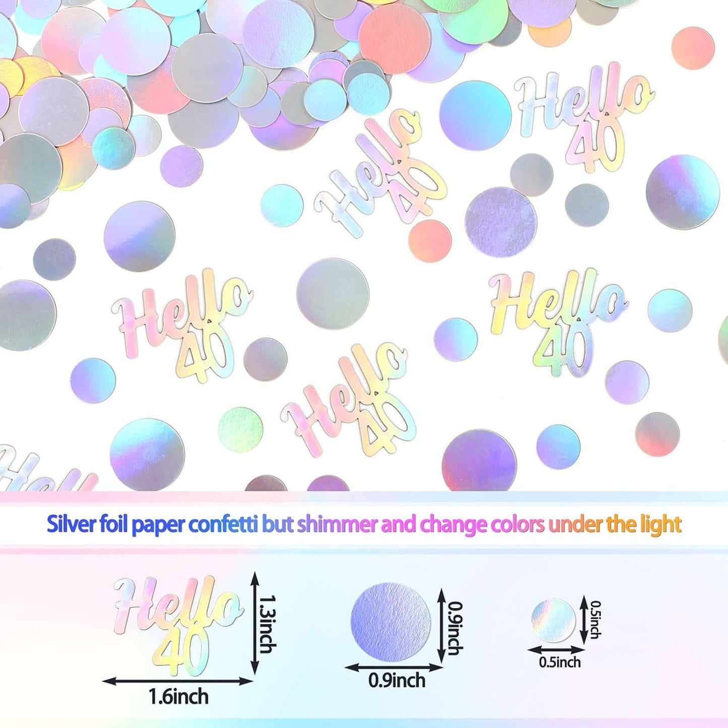 40th Birthday Confetti for Table Iridescent Birthday Party Decorations for Her Circle Dots Hello 40 Women Forty Years Old Birthday Table Scatters Decor Anniversary Party Supplies 300PC