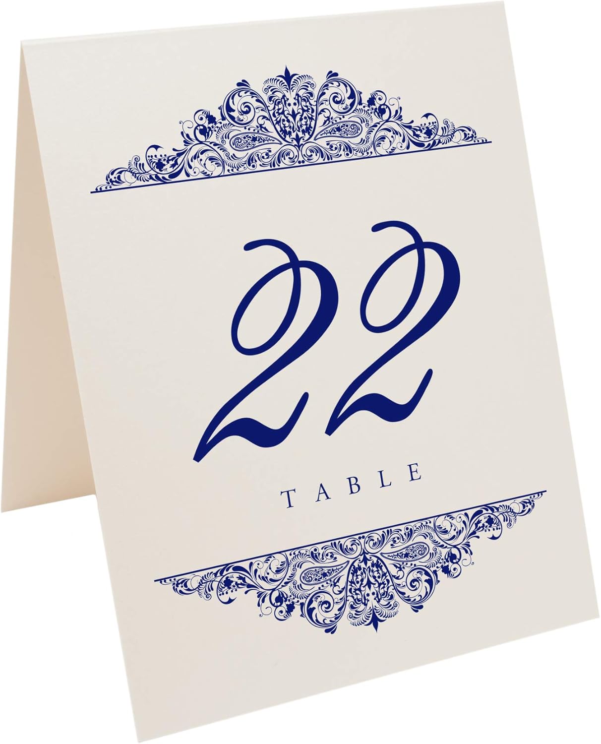 Paisley Wedding Table Numbers (Select Color/Quantity), Champagne, Navy, 1-70, Double Sided, Tent or Use in a Stand, Great for Parties & Restaurants - Made in the USA