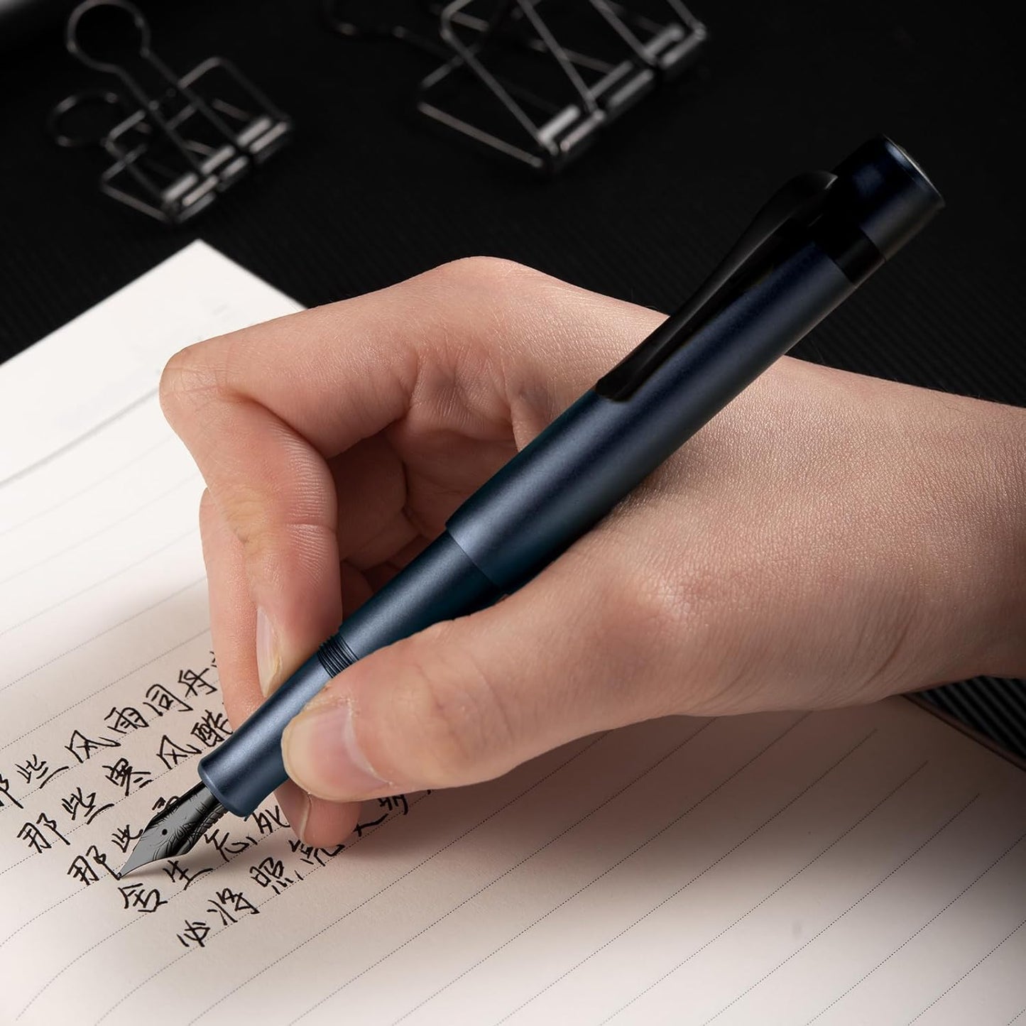 Hongdian M2 Black Forest Mini Fountain Pen, Medium Soft Nib & Sleek Shape Aluminium Short Pocket Travel Pen (Midnight Blue)