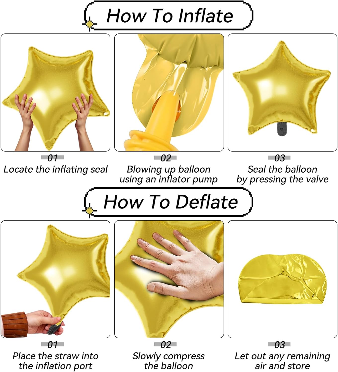 16 Pcs Gold Silver Star Balloons, 22/18/10 Inch Foil Balloons, Four-Pointed Balloon for Kids Men Birthday Graduation Wedding Bridal Baby Shower Party Decorations