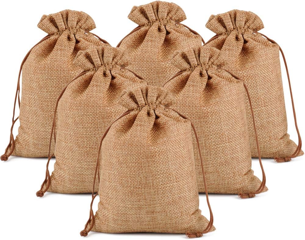 Lucky Monet 25/50/100PCS Burlap Gift Bags Wedding Hessian Jute Bags Linen Jewelry Pouches with Drawstring for Birthday, Party, Wedding Favors, Present, Art and DIY Craft (100Pcs, Coffee, 4” x 6”)