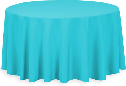 LTC LINENS Tablecloth - 120 Inch Round Tablecloths for Circular Table Cover in Turquoise Washable Polyester Fabric- Great for Buffet Table, Parties