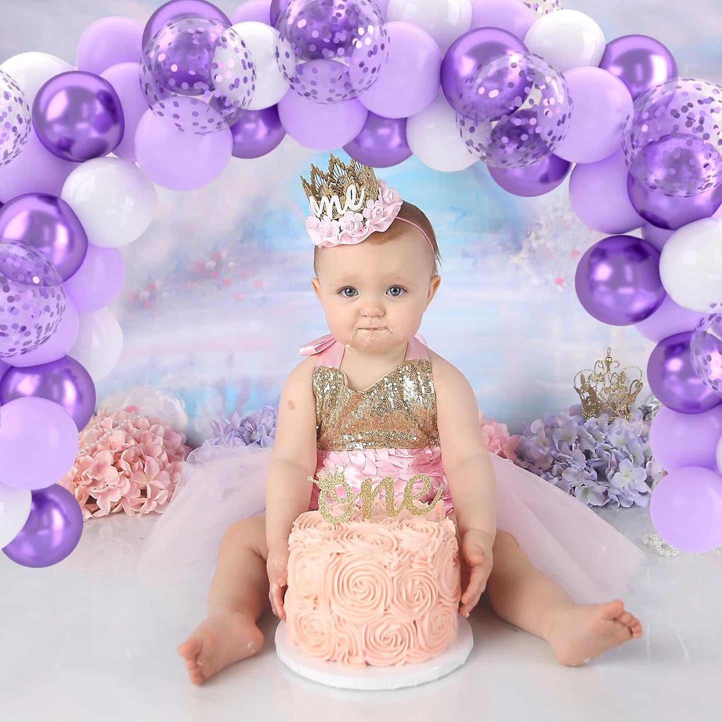 Patimate Lavender Purple Balloons Set, 50 pcs 12 inch Metallic Purple Lavender Lilac Confetti Latex Balloons Kit for Birthday Baby Shower Wedding Party Decorations