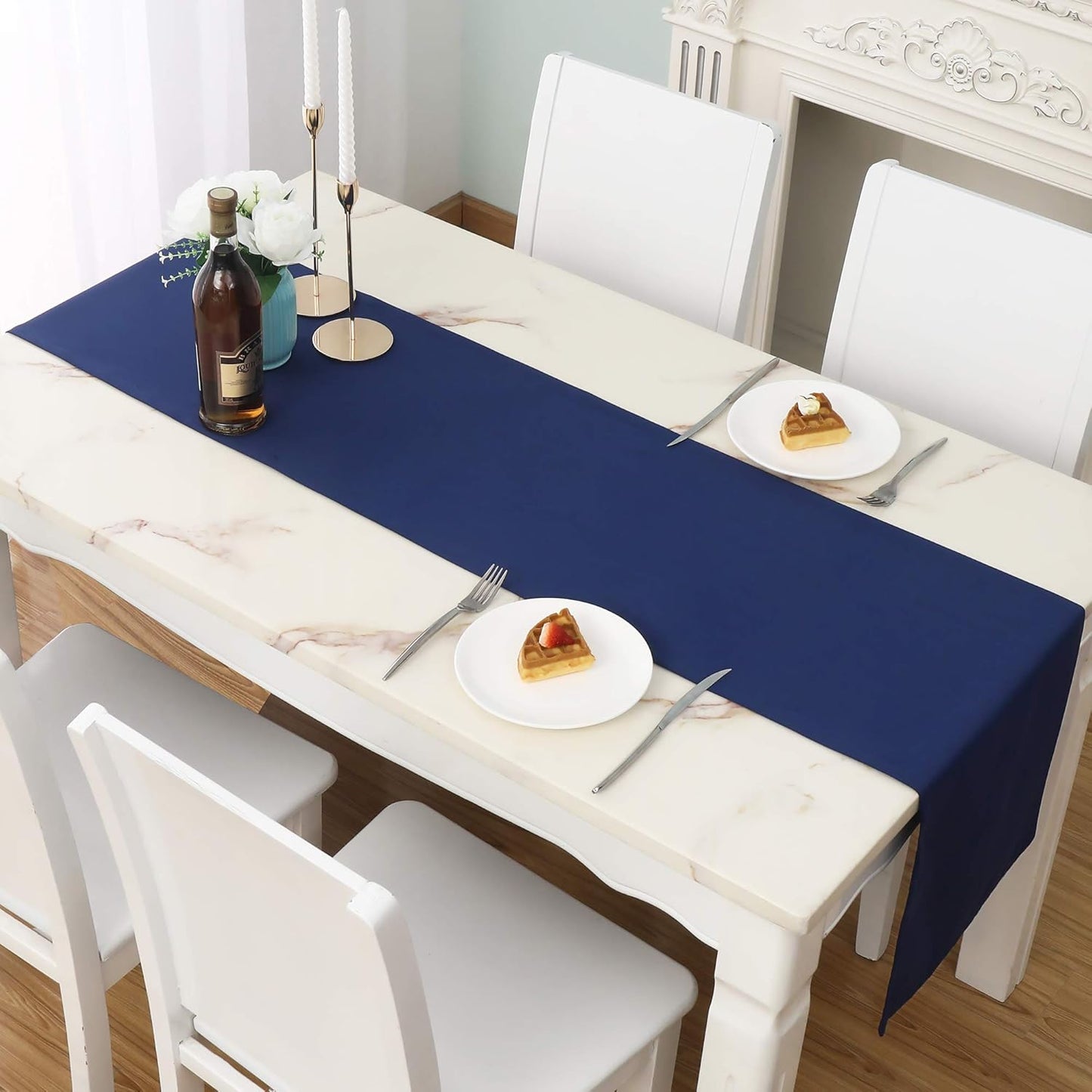 DUALIFE Navy Table Runner 72 Inch Soft Color Thick Polyester Decorative Cloth Handcrafted for Indoor/Outdoor Wedding Party Birthday Graduations Hotel Restaurant Banquet Catering Services Event 1 Panel
