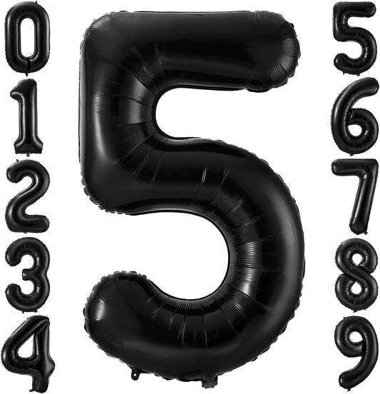 Black 5 Balloon Number,40 Inch Number 5 Balloon Large Black 5 Foil Mylar Helium Balloon for Birthday Party Decorations