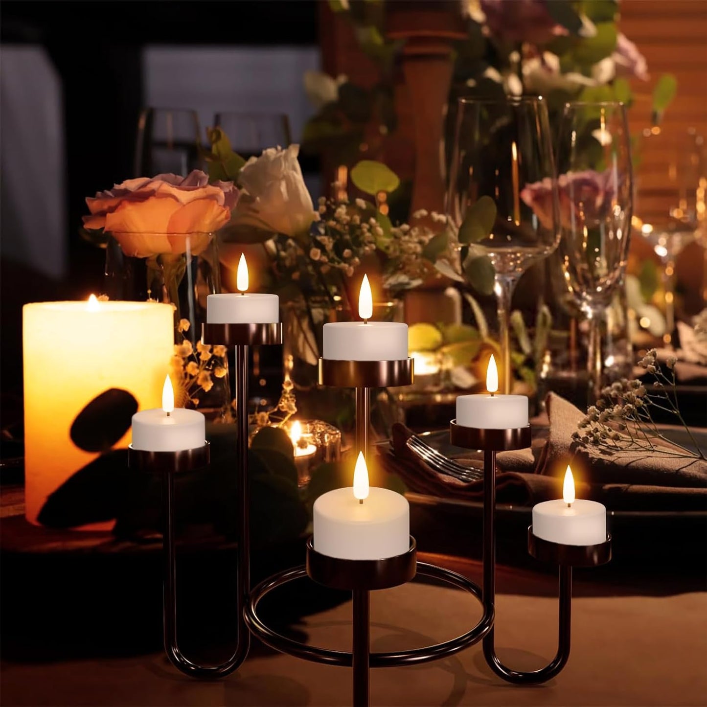 Rechargeable Tea Lights Candles Battery Operated, 12 Pcs White Battery Tea Lights with Remote and Charging Base, LED Flickering Tealights for Halloween Fall Christmas Decoration