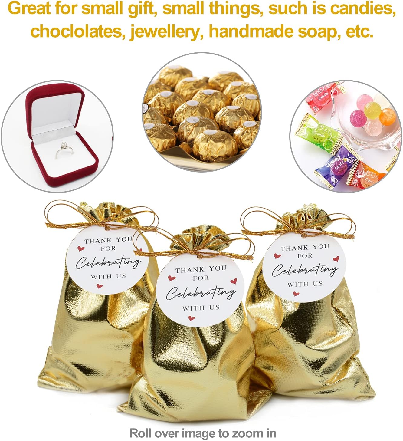 Pack of 100 6"x 8" Heavy Duty Gold Drawstring Organza Jewelry Pouches Wedding Party Christmas Favor Gift Candy Chocolate Bags (Gold, 6"x 8")