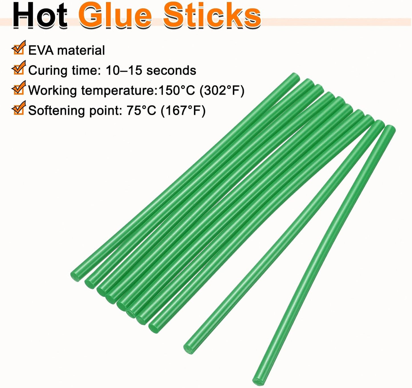 HARFINGTON 10pcs Hot Glue Sticks 0.28" Dia x 11.81" Long EVA Mini Hot Melt Adhesive Glue Stick for Hot Melt Gun Wood Plastic Glass Flowers Fabrics Foam, Deep Green