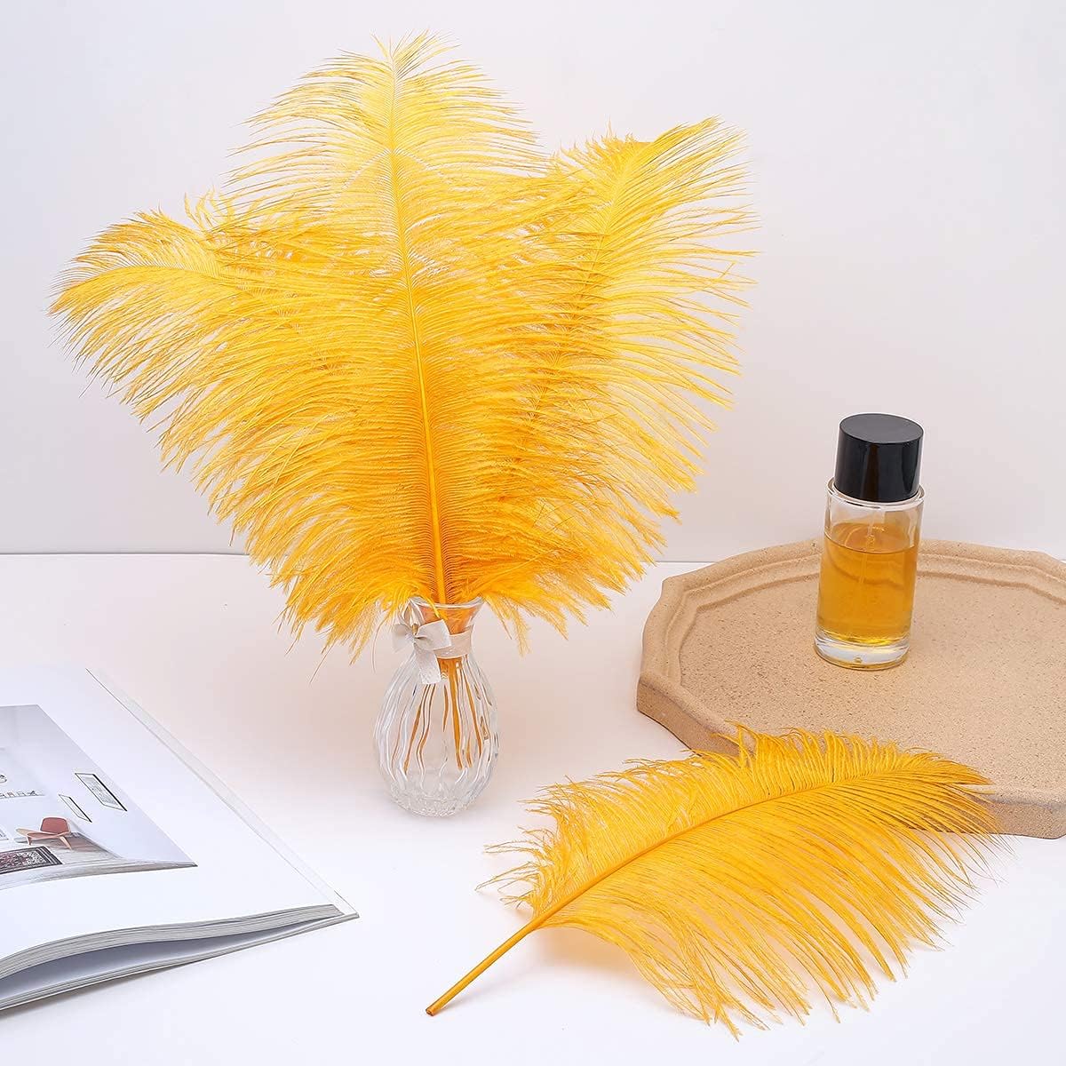 24pcs Natural Luxury Gold Ostrich Feathers 10-12inch (25-30cm) for Wedding Party Centerpieces，Flower Arrangement and Home Decoration.