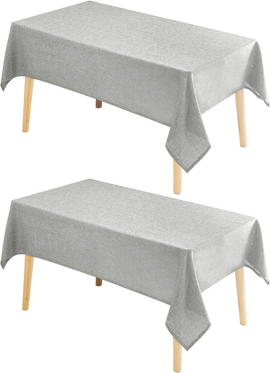 Hiasan 2 Pack Faux Linen Rectangle Tablecloth - Wrinkle and Stain Resistant Washable Table Cloth for Kitchen Dining Room Holiday Dinner, Light Grey, 70 x 90 Inch